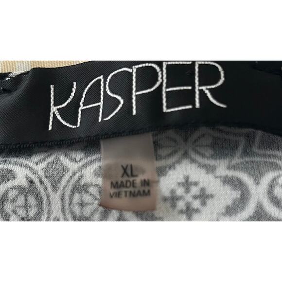 KASPER LONG SLV PULL-OVER ROUND NECK SIDE TIE BLOUSE, WOMENS, XL, BLACK/WHITE - Picture 10 of 12